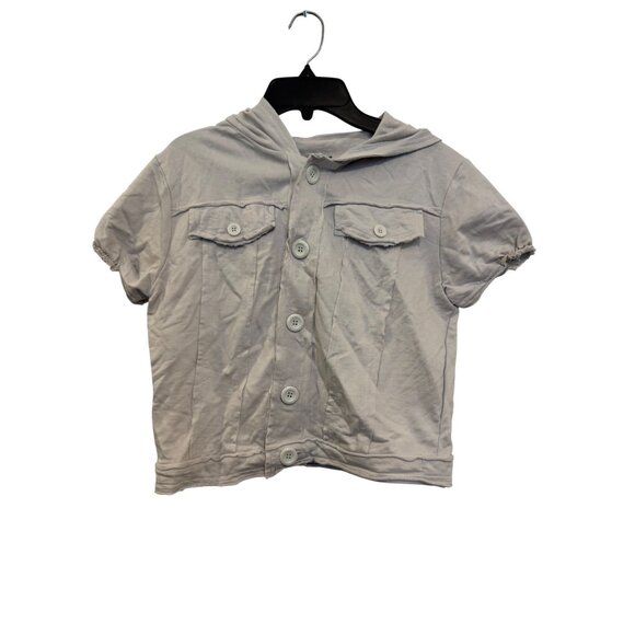 Bluet Sports Womens Short Sleeve Hoodie Button-Up Top Size M Beige - Picture 1 of 7